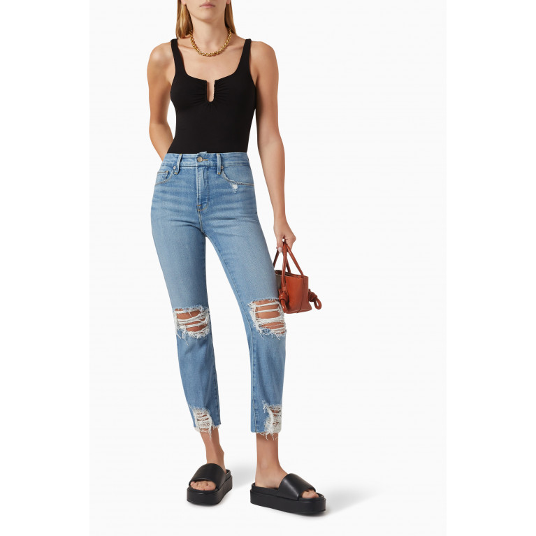 Good American - Good Classic Ripped Straight-leg Jeans in Cotton Denim