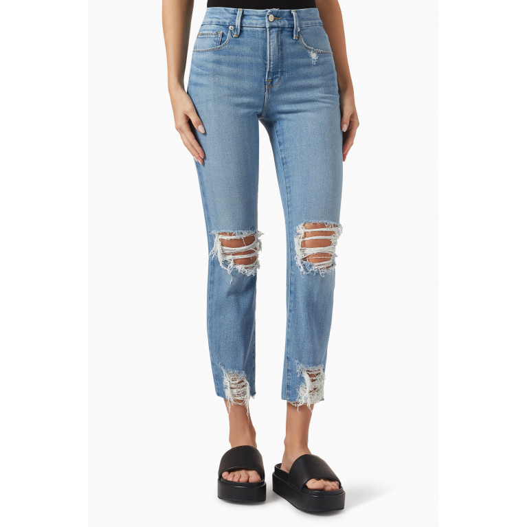 Good American - Good Classic Ripped Straight-leg Jeans in Cotton Denim