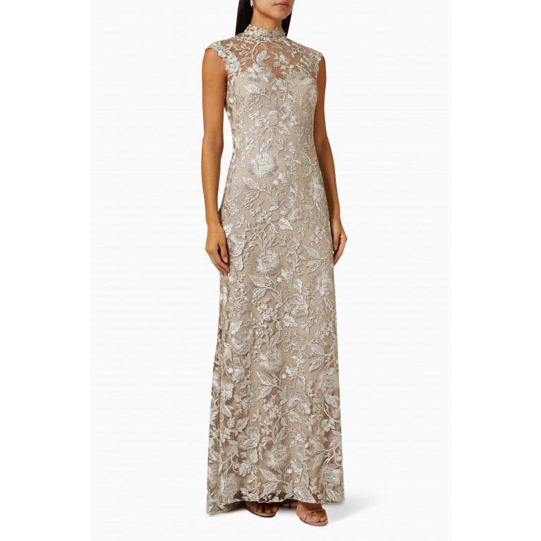 NASS - High-neck Maxi Dress in Lace Neutral