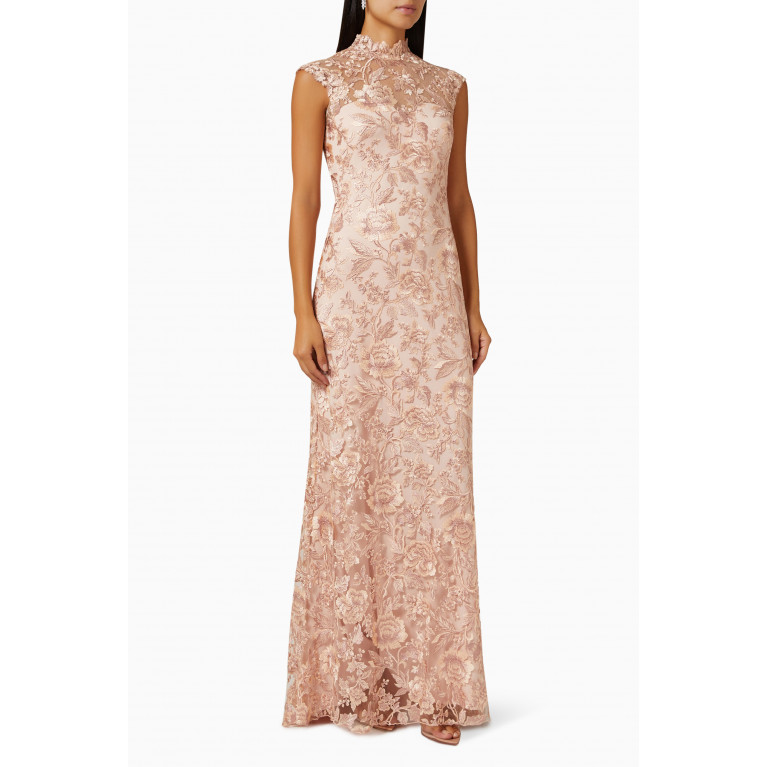 NASS - High-neck Maxi Dress in Lace Pink