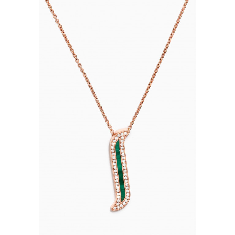 Damas - Alif Mosaic Malachite & Diamond Necklace in 18kt Rose Gold