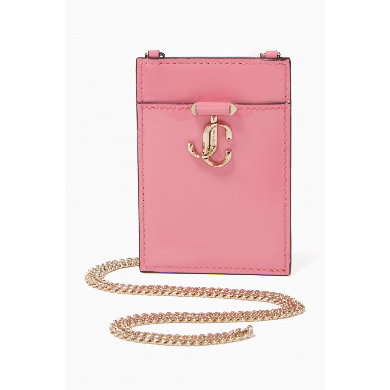Jimmy Choo - Cardholder with Chain in Patent Leather Pink