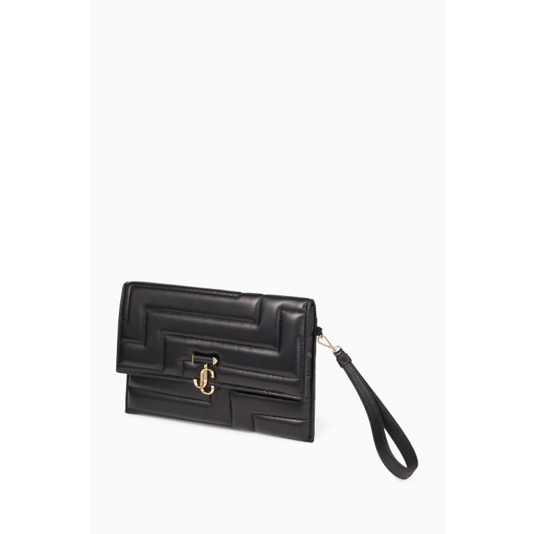 Jimmy Choo - JC Square Avenue Envelope Pouch in Quilted Nappa Black