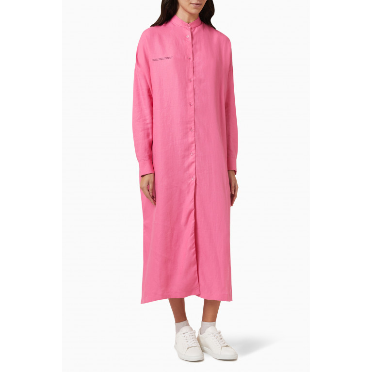 Pangaia - Long Button-down Dress in Aloe Linen Flamingo Pink
