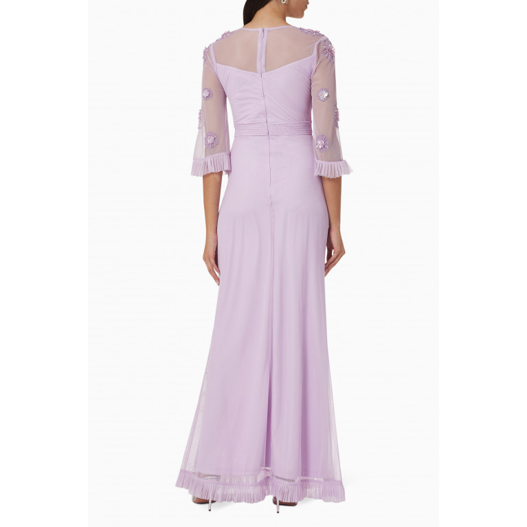 Raishma - Floral Embellished Gown in Tulle Mesh Purple