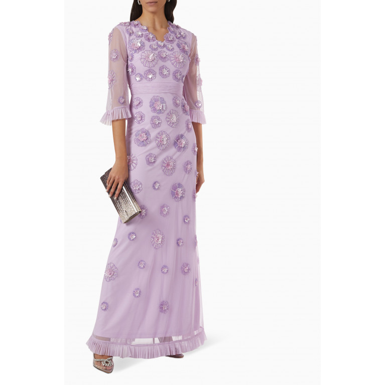 Raishma - Floral Embellished Gown in Tulle Mesh Purple