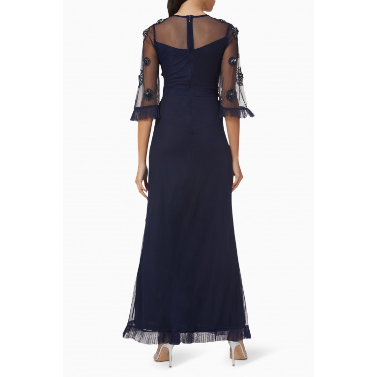 Raishma - Floral Embellished Gown in Tulle Mesh Blue