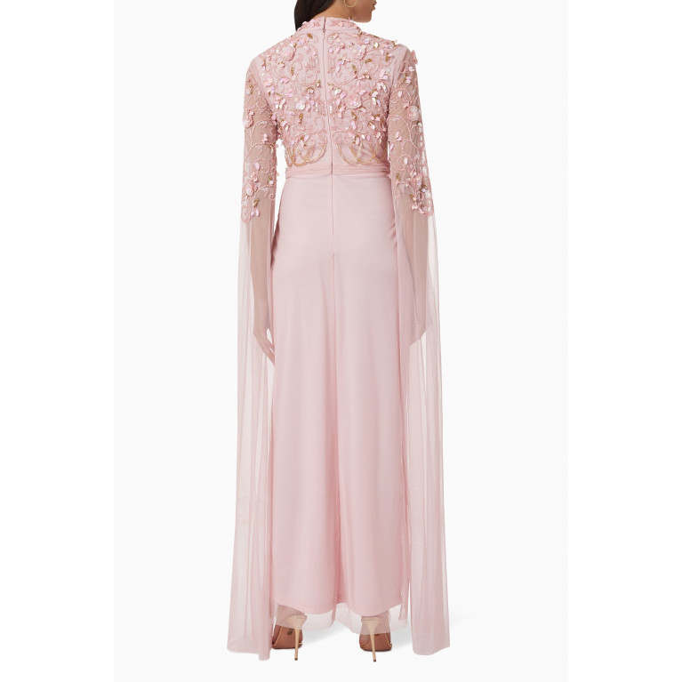 Raishma - Sequin Embellished Cape Sleeves Gown in Tulle Mesh