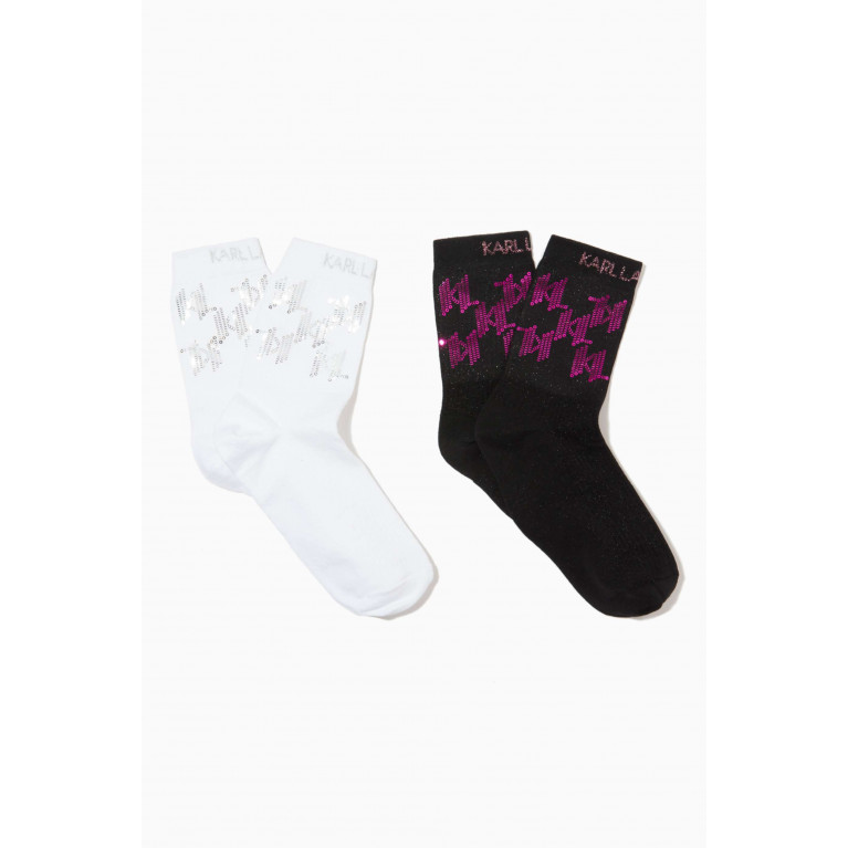 Karl Lagerfeld - K/Evening Monogram Socks in Lurex Rib-knit, Set of 2