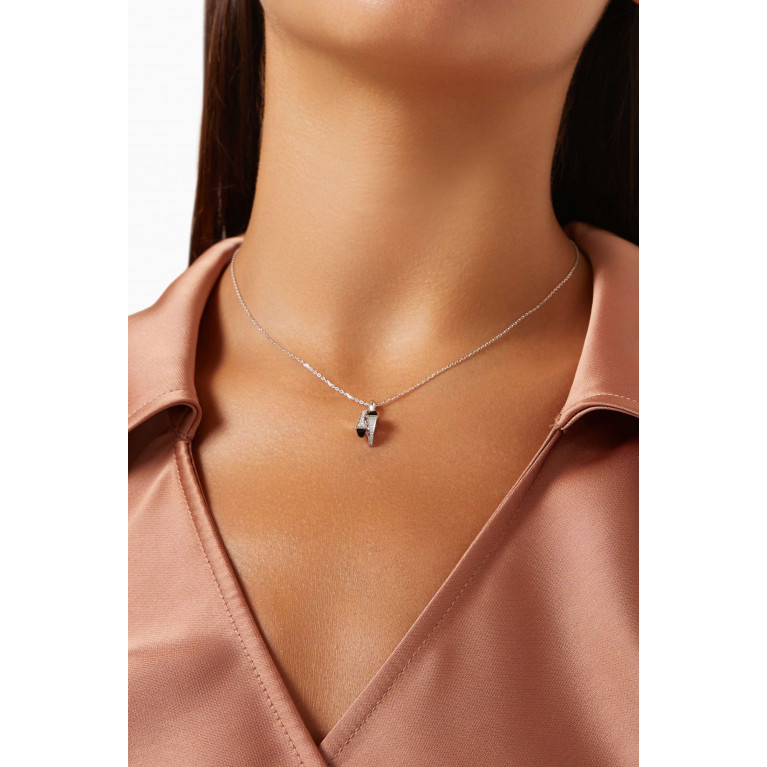 Marli - Cleo Huggie Pendant Diamond & Black Onyx Necklace in 18kt White Gold