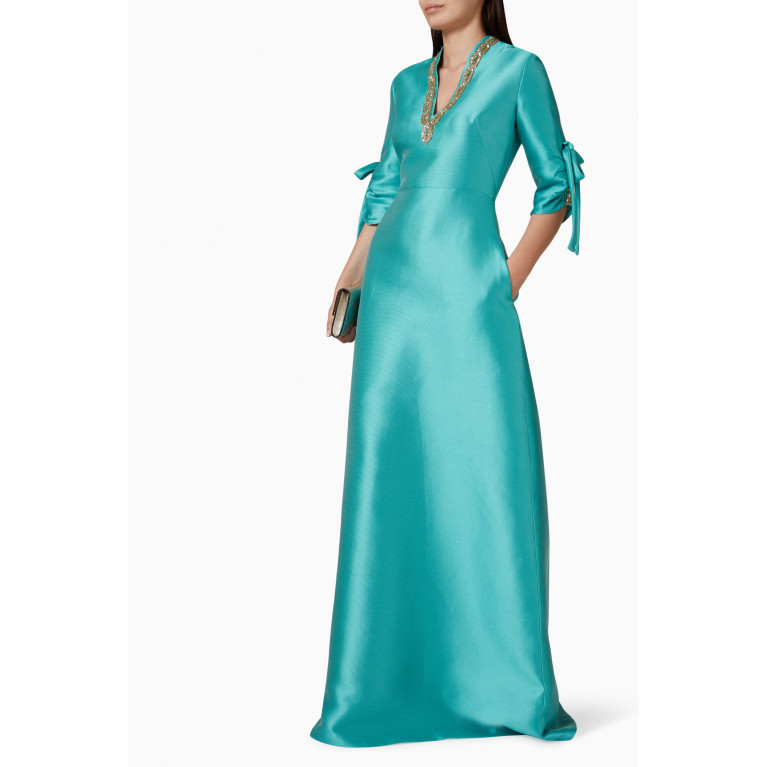 Reem Acra - Embellished Kaftan Gown in Mikado