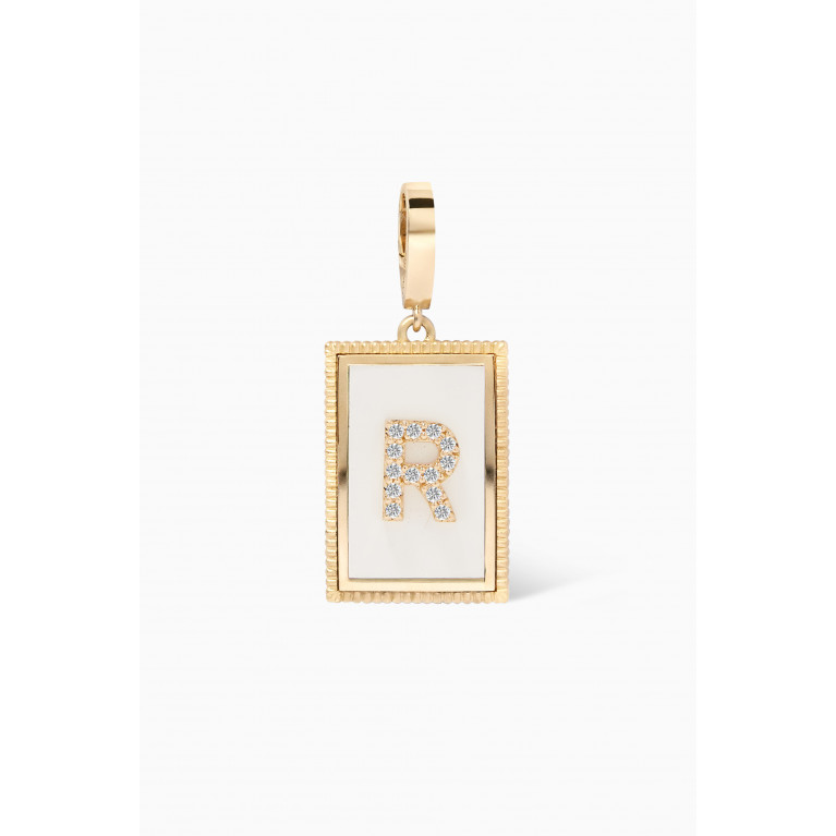 Savolinna - A2Z "R" Letter Tag Diamond Charm Pendant in 18kt Yellow Gold
