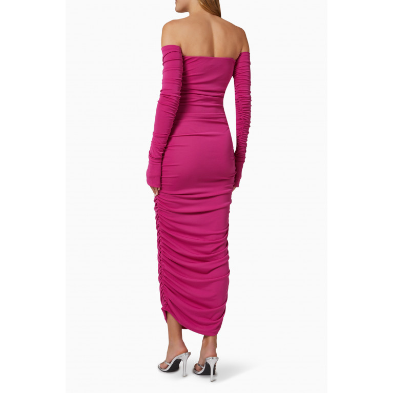 The Andamane - Linda Off-shoulder Draped Midi Dress in Viscose-jersey Pink