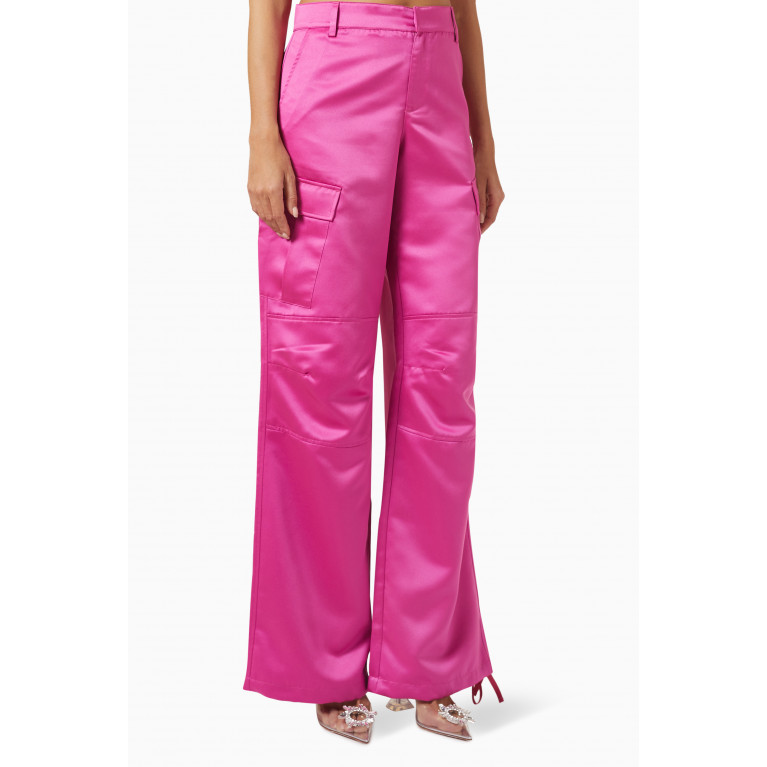 The Andamane - Lizzo Wide-leg Cargo Pants in Satin Crepe Pink