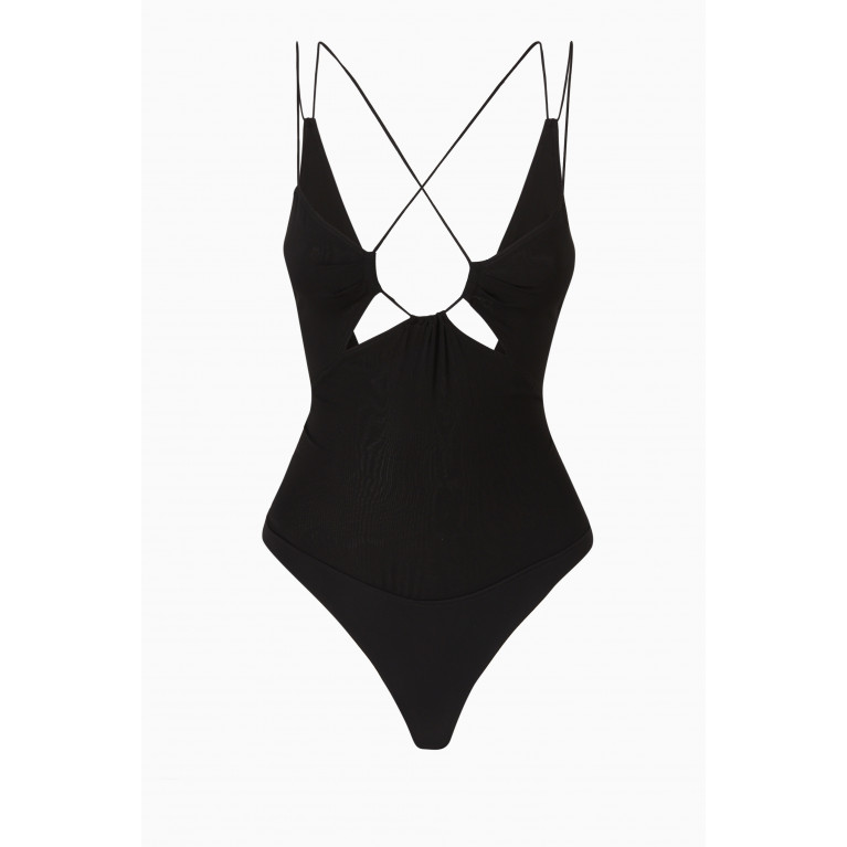 The Andamane - Layla Open-back Bodysuit in Stretch-georgette Black
