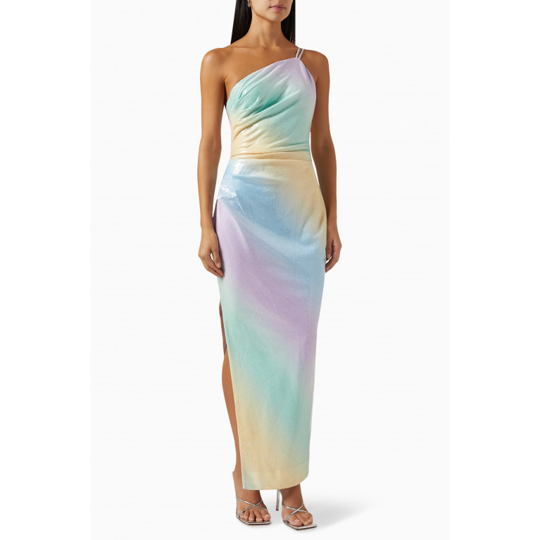 Suboo - Ombre One Shoulder Split Maxi Dress in Sequinned Crepe