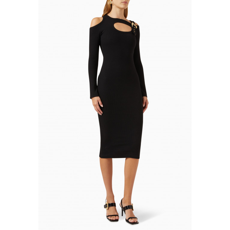 Versace Jeans Couture - Buckled Midi Dress in Ribbed-cotton Black