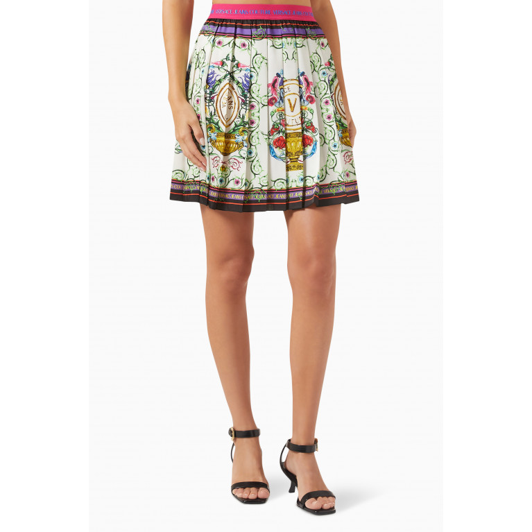 Versace Jeans Couture - Garden-print Pleated Mini Skirt in Viscose Multicolour