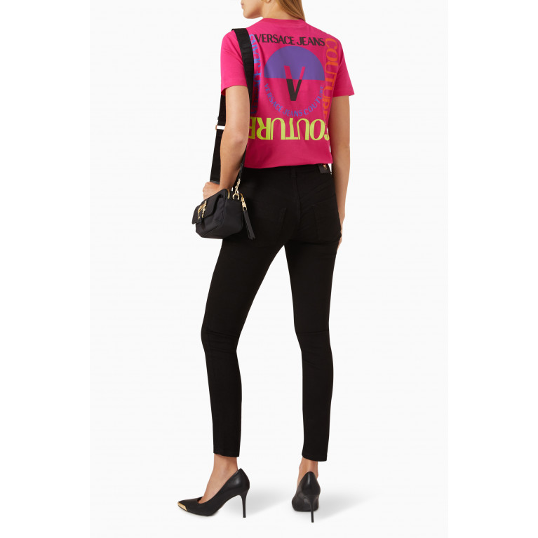 Versace Jeans Couture - Square V-Emblem T-shirt in Cotton-jersey Pink