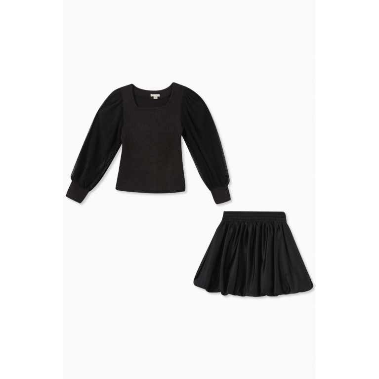 Habitual - Rib Knit Top & Skirt Set in Acrylic & Polyester Black