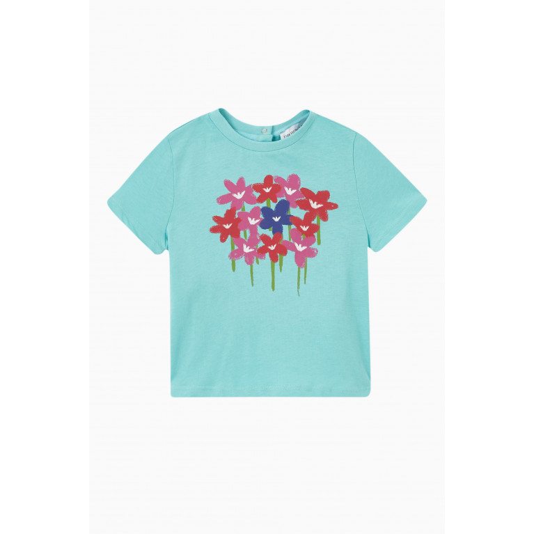 Emporio Armani - Floral T-shirt in Cotton Blue
