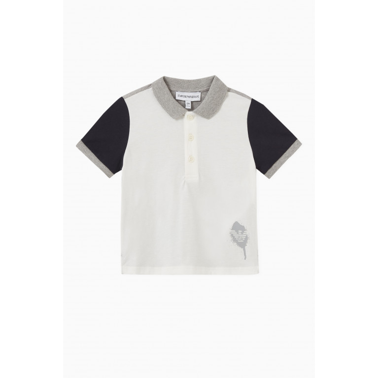Emporio Armani - Eagle Logo Colour-block Polo Shirt in Cotton Grey