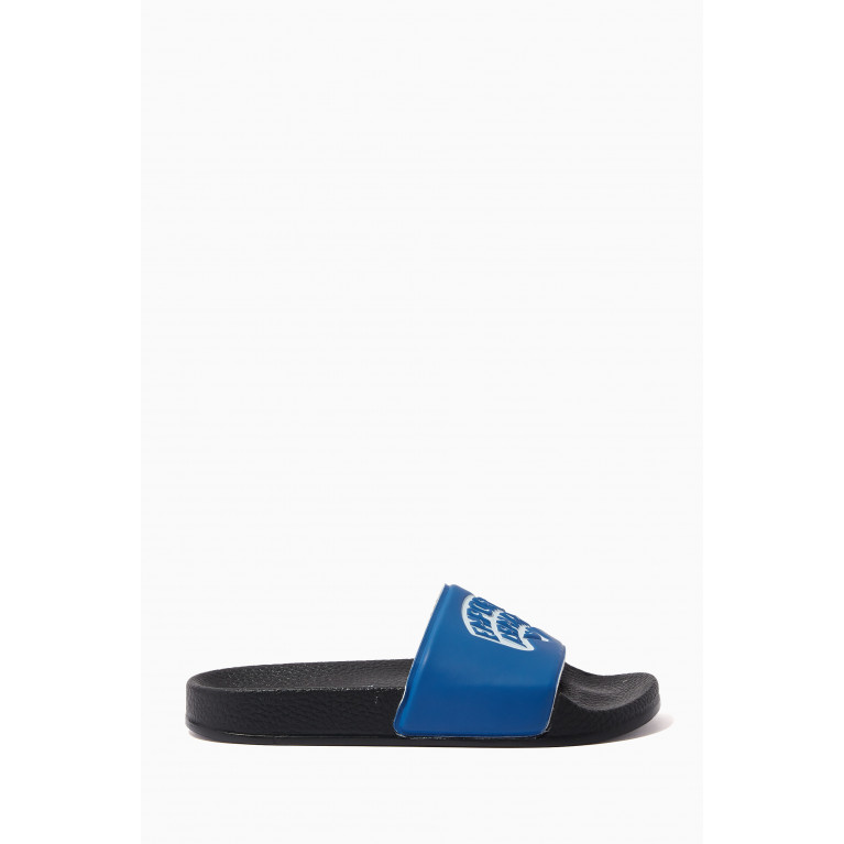 Emporio Armani - Logo Pool Slides in Leather & Rubber Blue