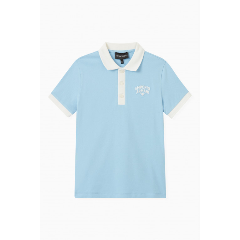 Emporio Armani - Contrast Logo Polo Shirt in Cotton Blue
