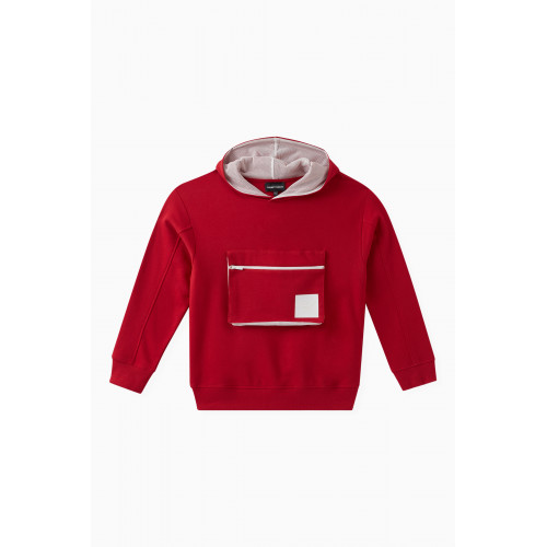 Emporio Armani - Zip Pocket Hoodie in Cotton Red