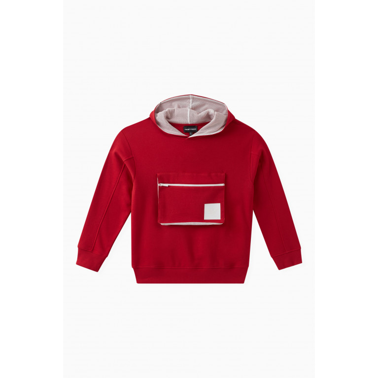 Emporio Armani - Zip Pocket Hoodie in Cotton Red