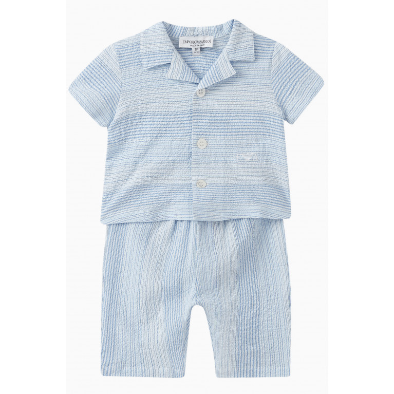 Emporio Armani - Striped Seaside Print Polo & Shorts Set in Cotton