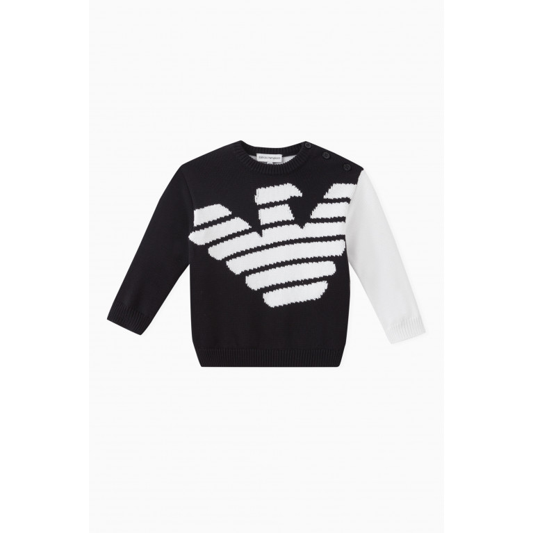 Emporio Armani - Long Sleeved Logo Sweater in Cotton Knit