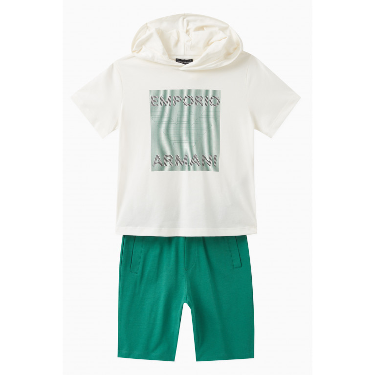 Emporio Armani - Graphic Logo Print T-shirt & Shorts in Cotton Jersey Green