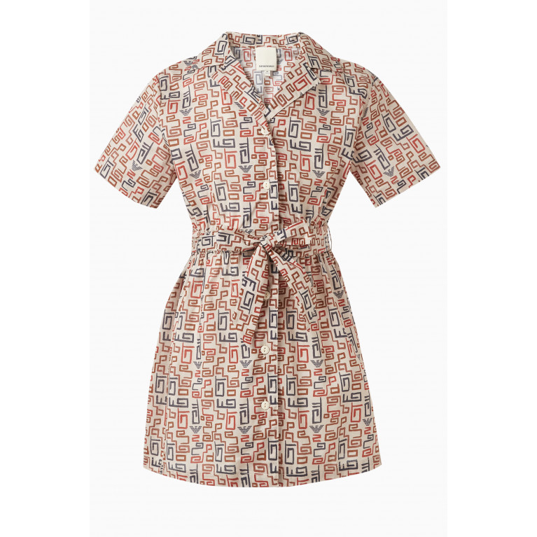 Emporio Armani - Geometric-print Collared Dress in Cotton Neutral