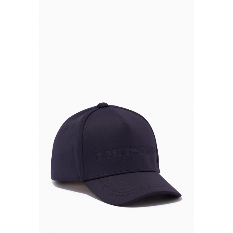 Emporio Armani - EA Embossed Logo Baseball Hat in Knit Textile Blue