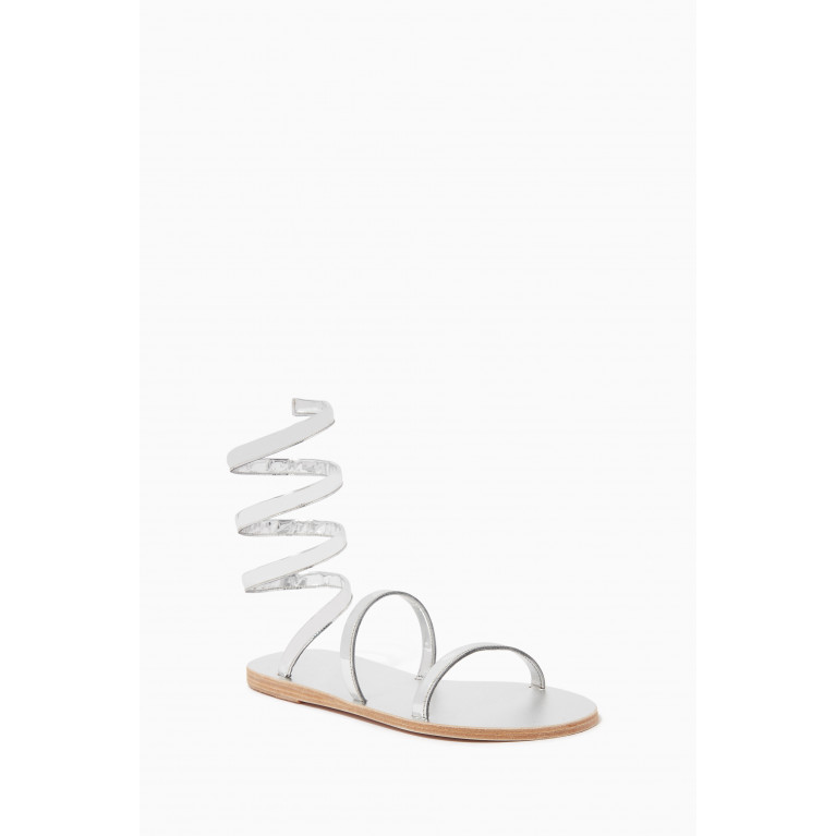 Ancient Greek Sandals - Ofis Wrap Around Sandals in Leather Silver