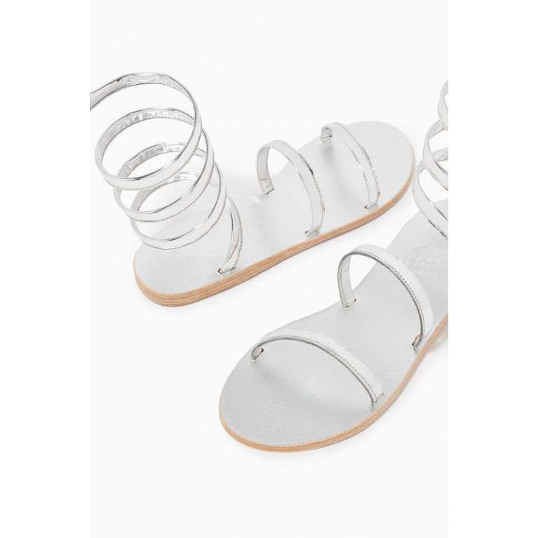 Ancient Greek Sandals - Ofis Wrap Around Sandals in Leather Silver