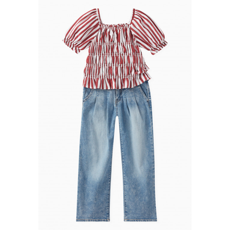 Habitual - Striped Smocked Top Red