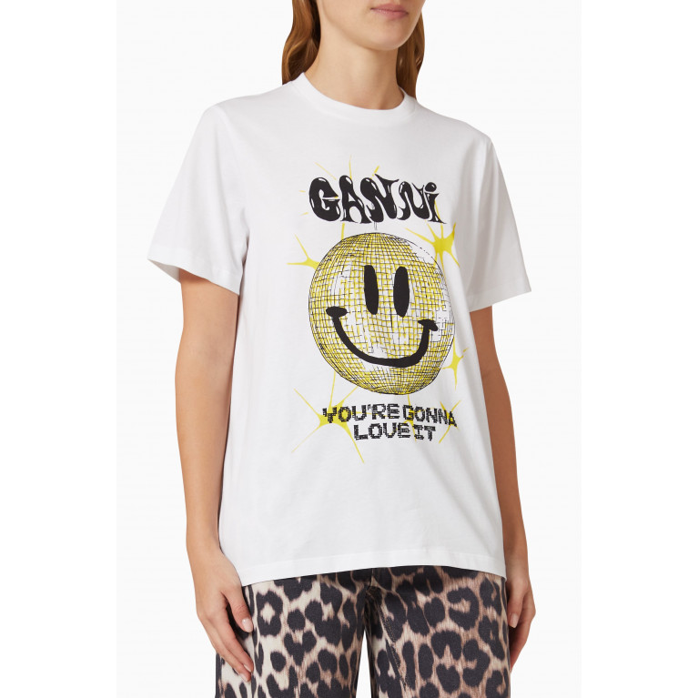 Ganni - Smiley Relaxed-fit T-shirt in Cotton