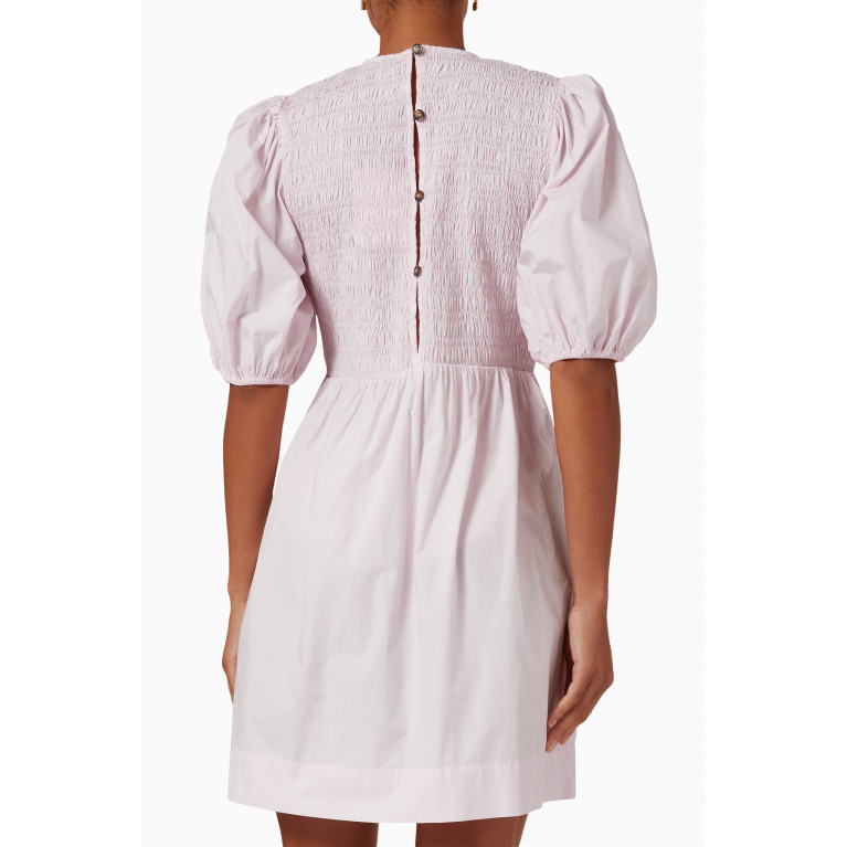 Ganni - Smocked Mini Dress in Cotton-poplin
