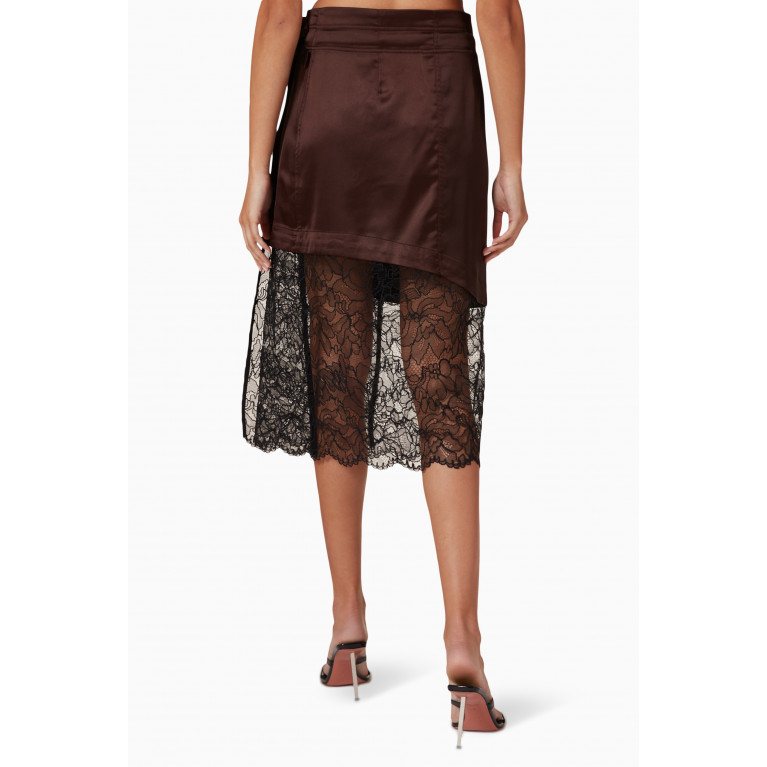 Ganni - Lace-trimmed Midi Wrap Skirt in Recycled Satin