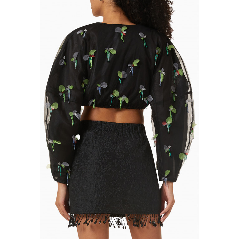Ganni - Embellished Crop Top in Recycled Mesh