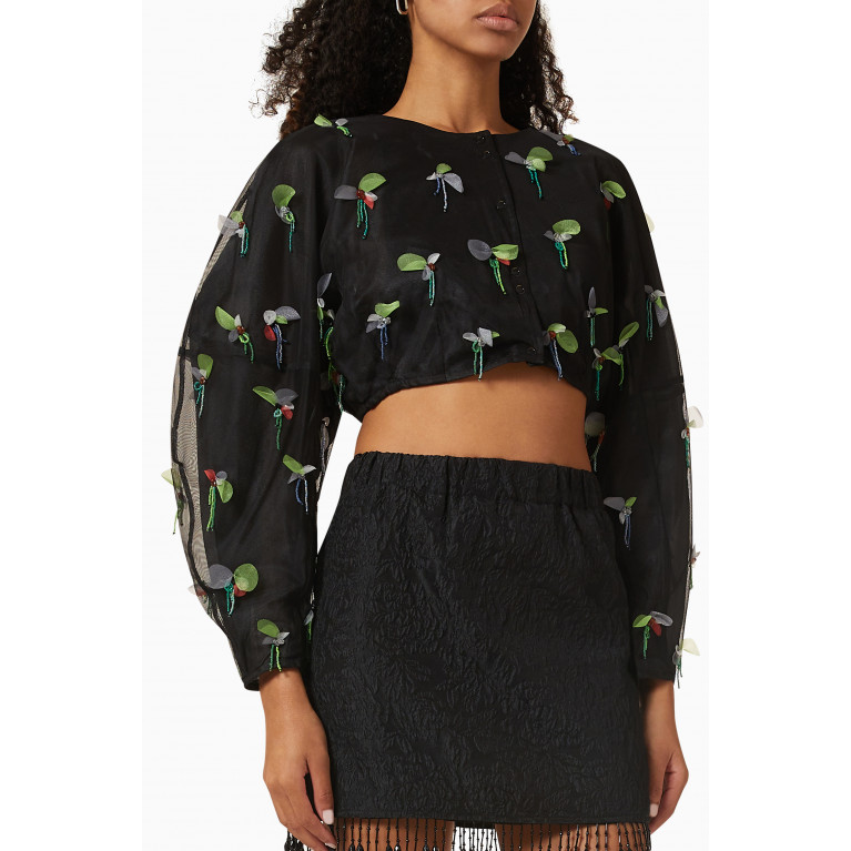 Ganni - Embellished Crop Top in Recycled Mesh