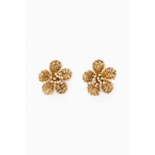 Oscar de la Renta - Lace Flower Stud Earrings in Brass