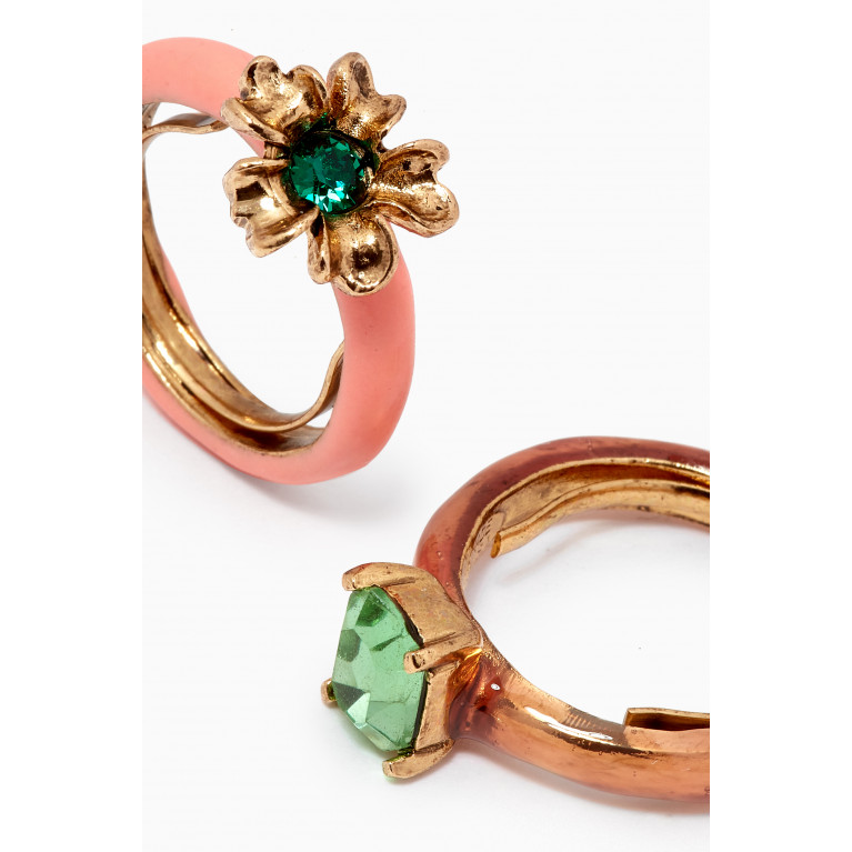 Oscar de la Renta - Stackable Flower Ring Set in Brass Pink
