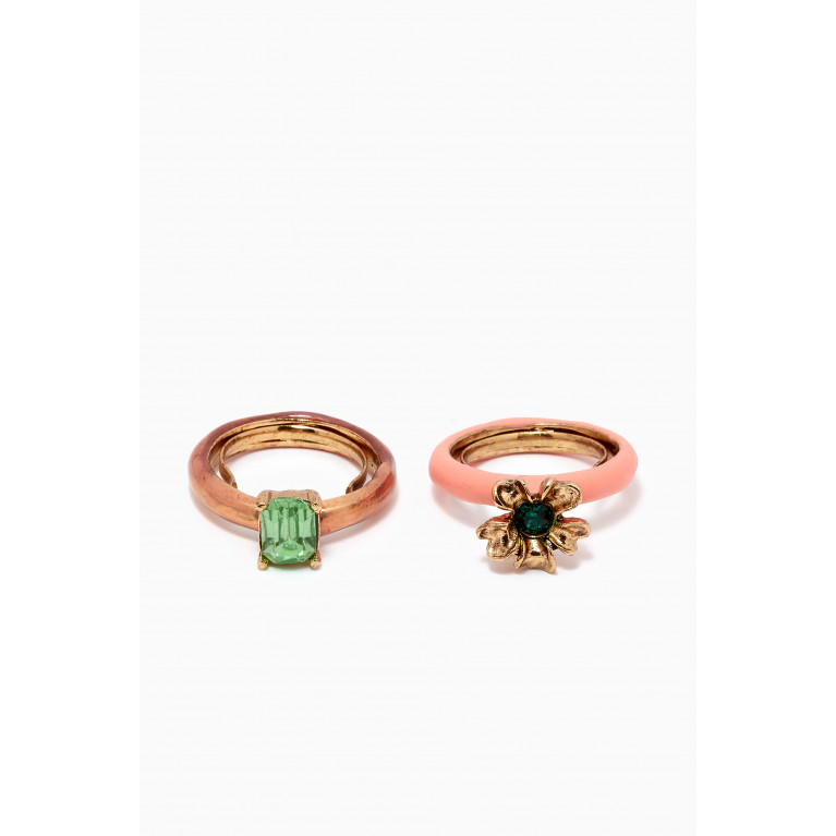 Oscar de la Renta - Stackable Flower Ring Set in Brass Pink