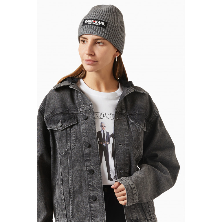 Karl Lagerfeld - x Cara Delevigne Beanie Hat in Recycled Rib-knit