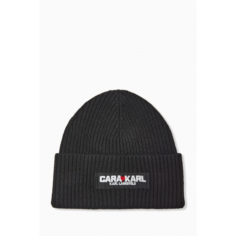 Karl Lagerfeld - x Cara Delevigne Beanie Hat in Recycled Rib-knit