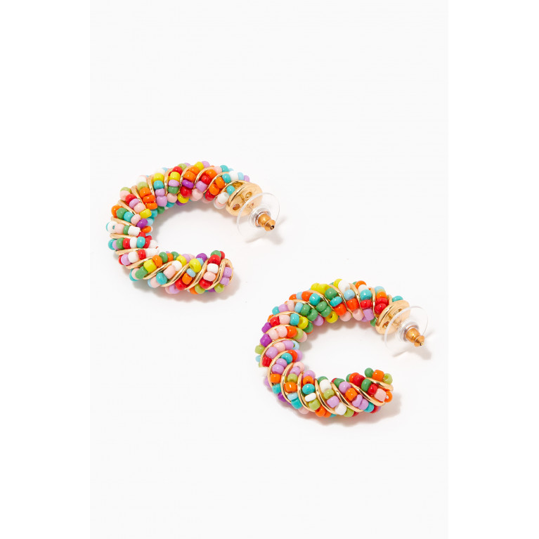 Crystal Haze - Tuttifrutti Beaded Hoop Earrings in 18kt Gold-plated Brass