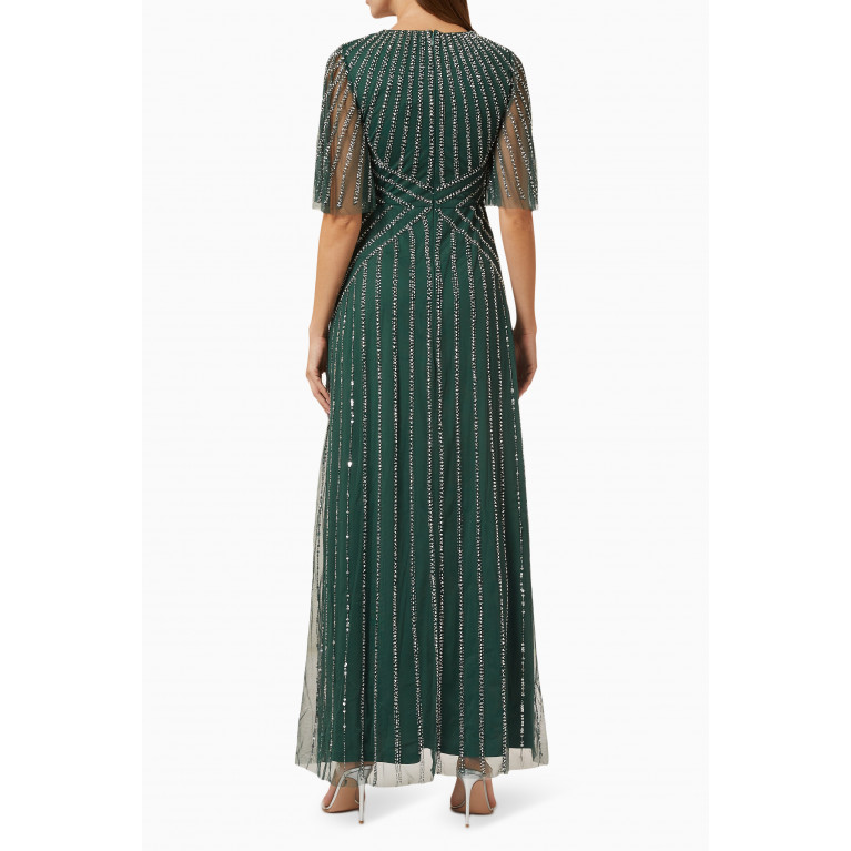 Amelia Rose - Bead-embellished Maxi Dress in Tulle Green